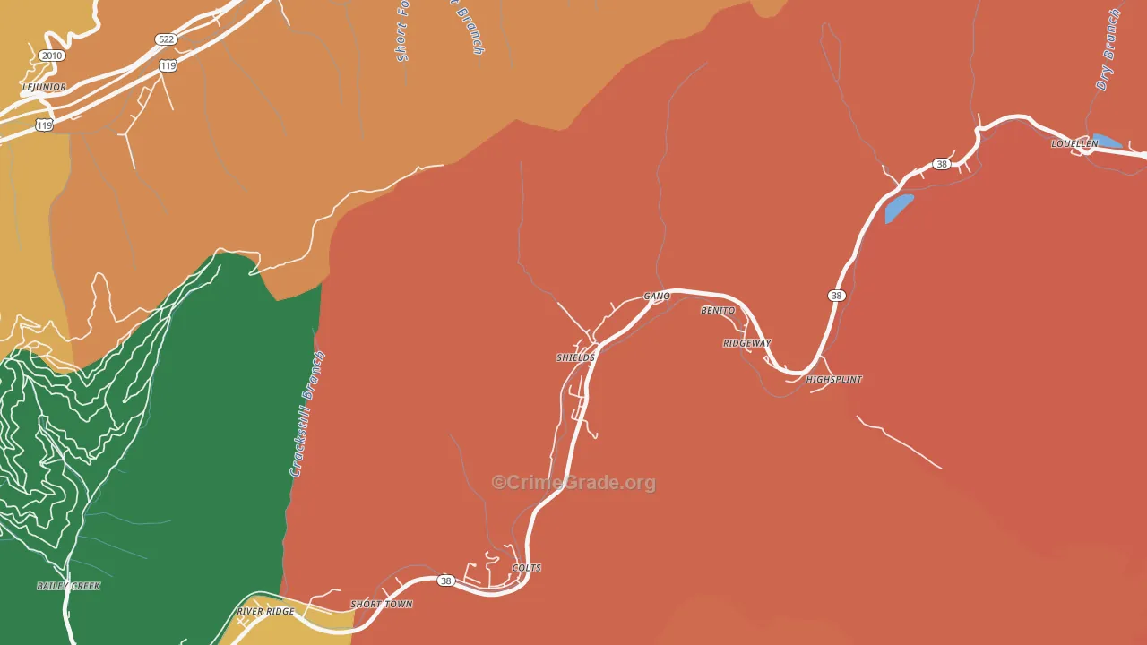 Lejunior, KY Map of Robbery Rates