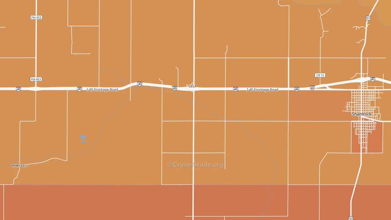 Lela, TX Map of Robbery Rates