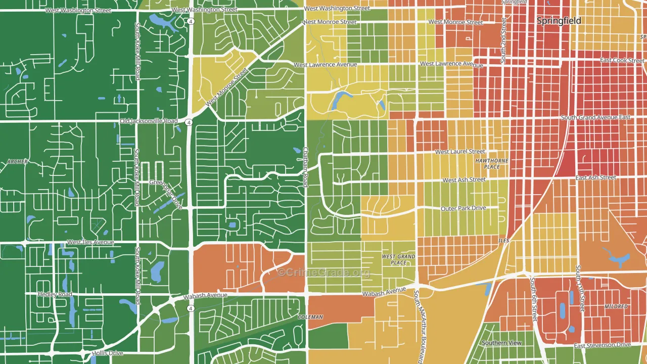 Leland Grove, IL Map of Robbery Rates