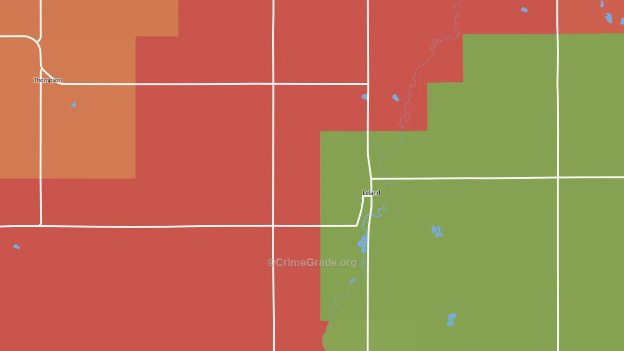Leland, IA Map of Robbery Rates