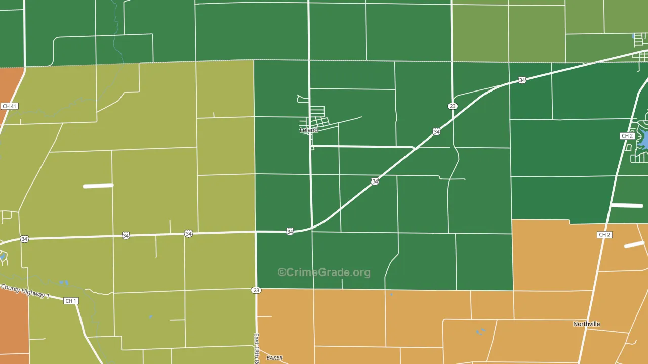 Leland, IL Map of Robbery Rates