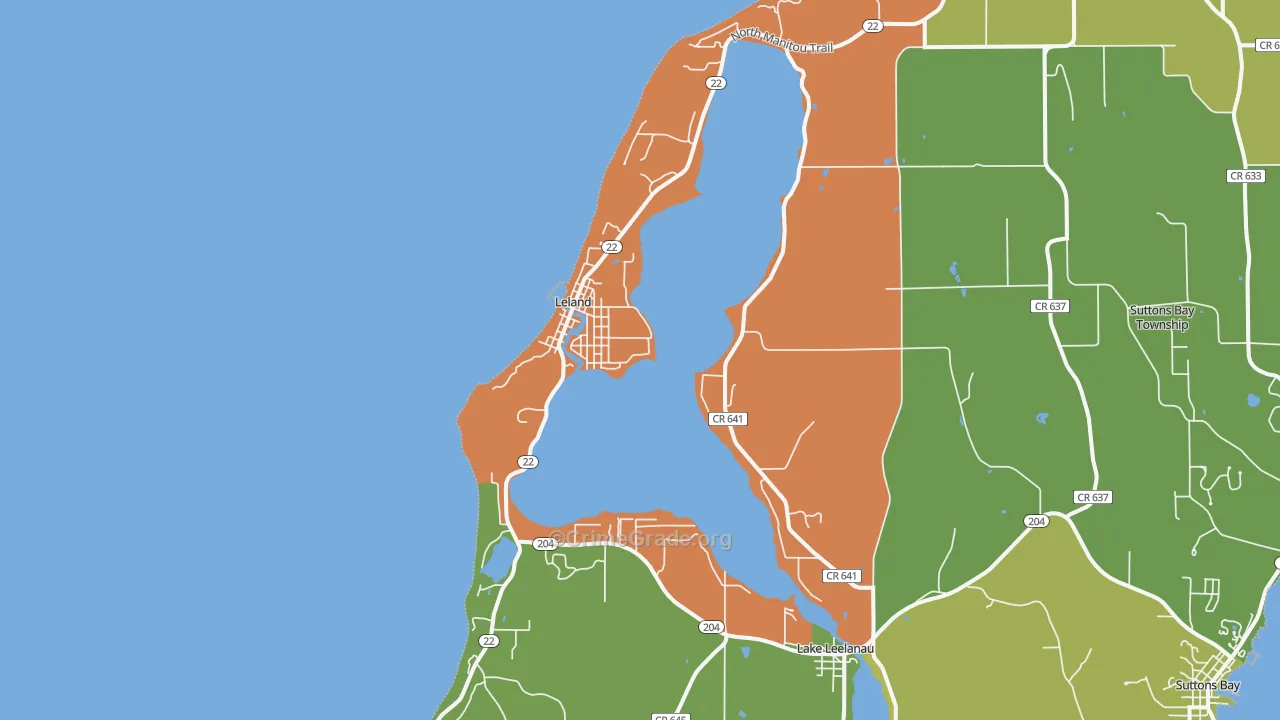 Leland, MI Map of Robbery Rates