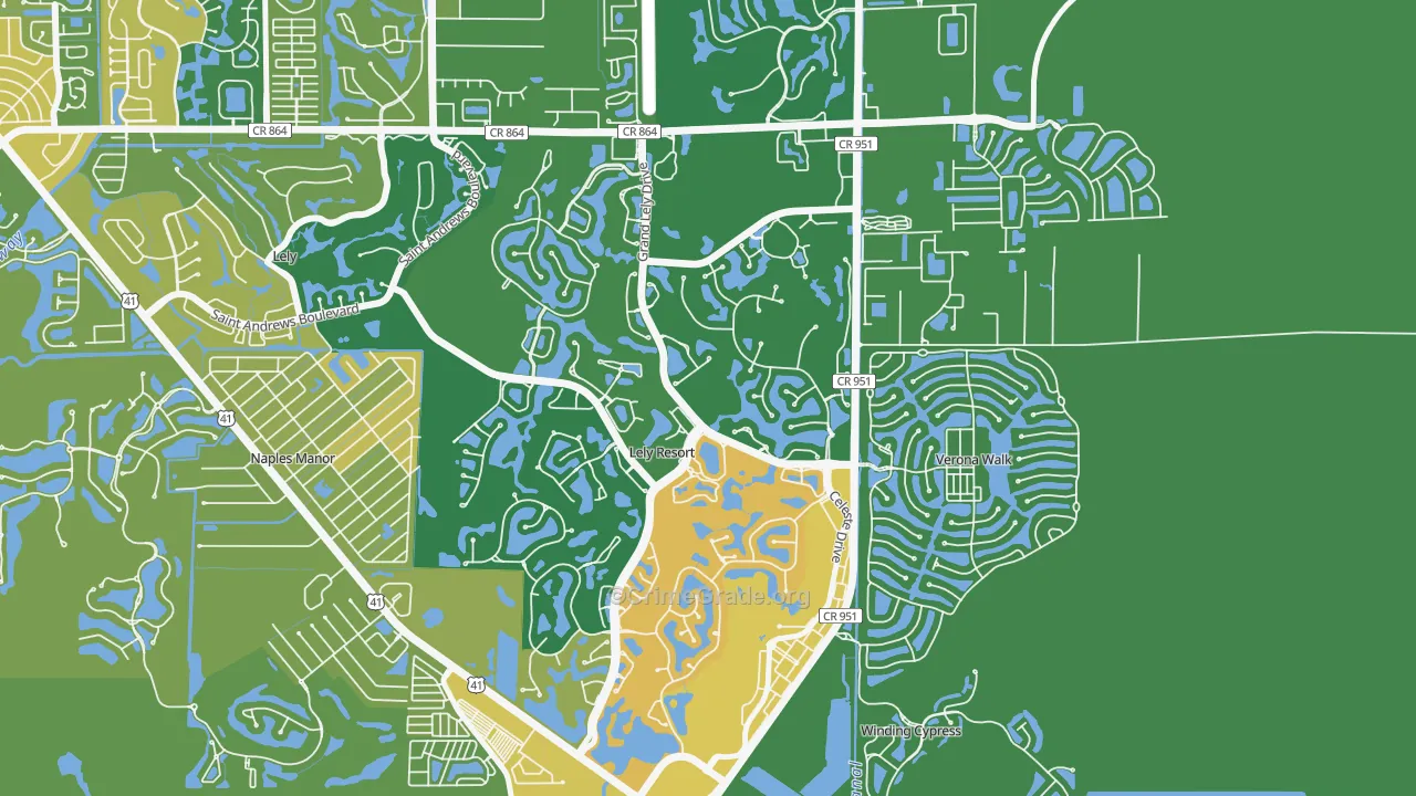 Lely Resort, Naples, FL Map of Robbery Rates
