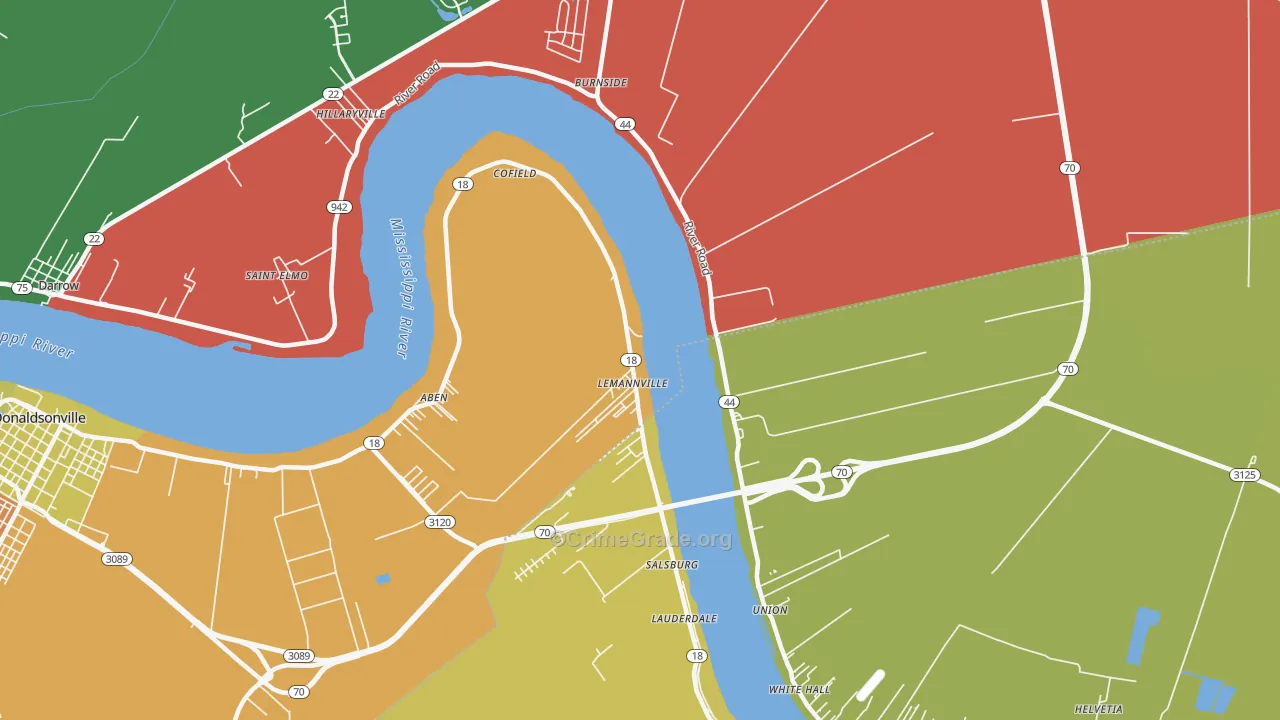 Lemannville, LA Map of Robbery Rates