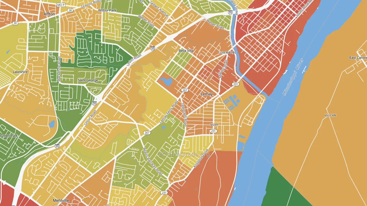 Lemay, MO Map of Robbery Rates