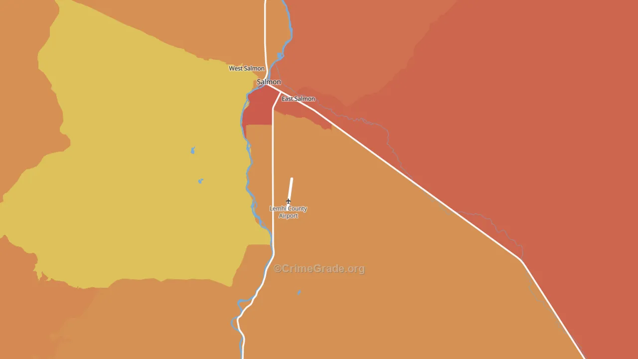 Lemhi County, ID Map of Robbery Rates