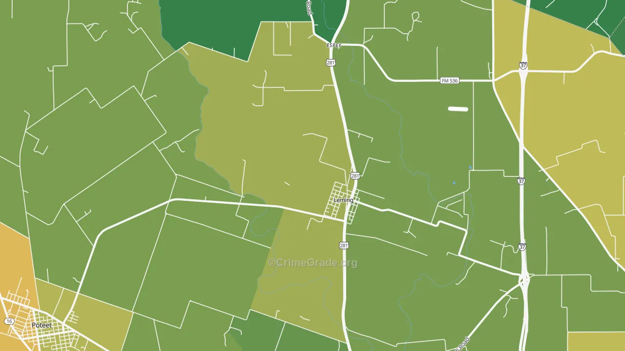Leming, TX Map of Robbery Rates