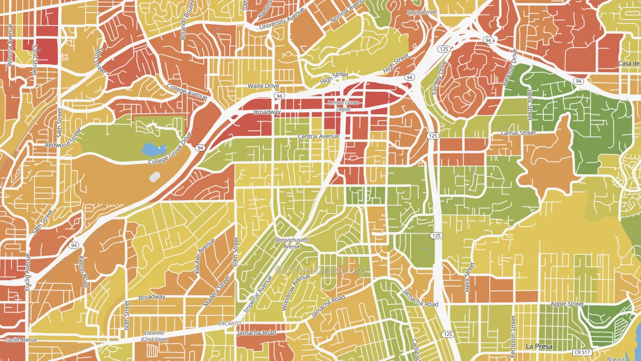Lemon Grove, CA Map of Robbery Rates