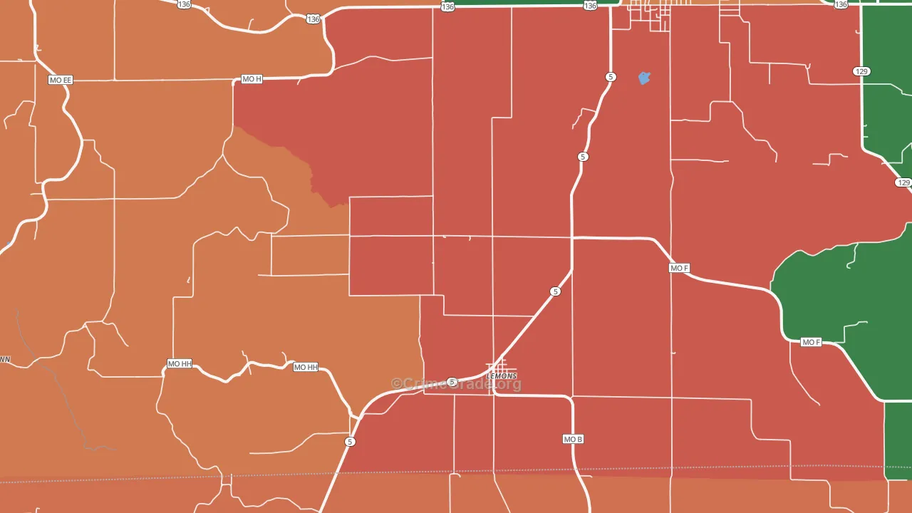 Lemons, MO Map of Robbery Rates