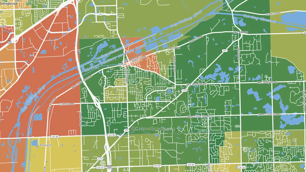 Lemont, IL Map of Robbery Rates