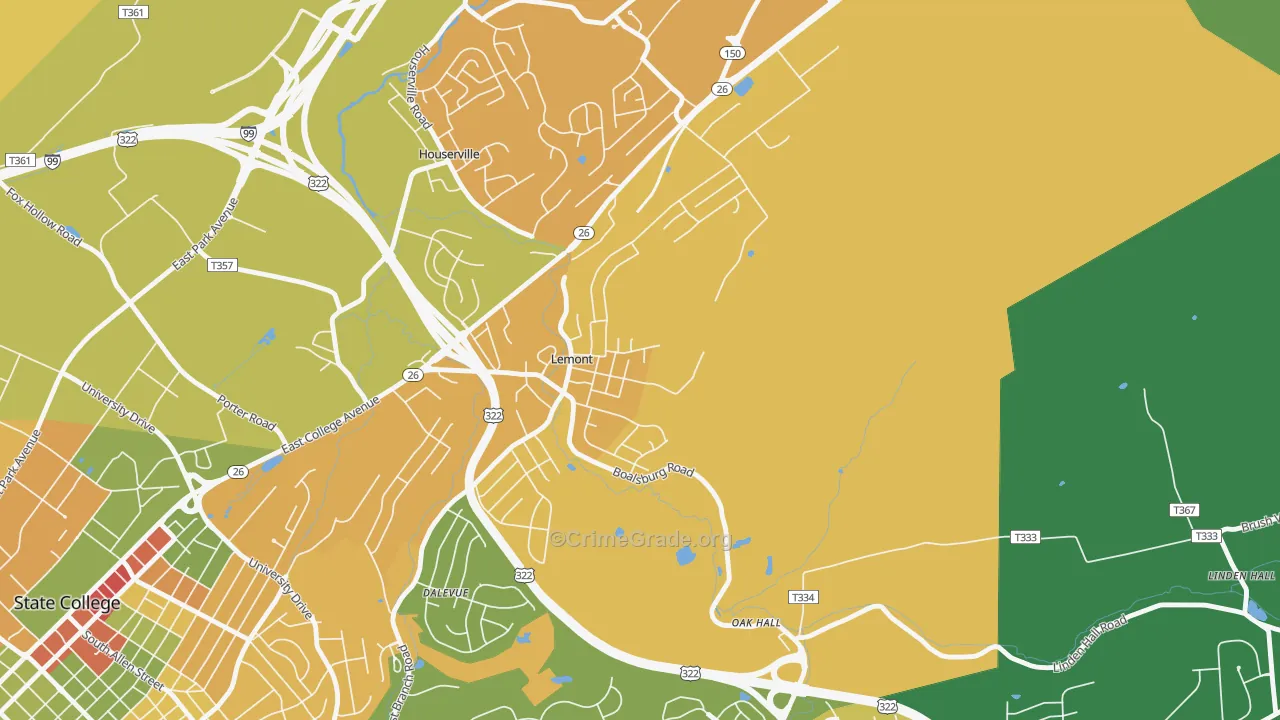 Lemont, PA Map of Robbery Rates