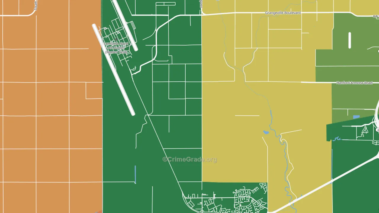Lemoore Naval Air Station, CA Map of Robbery Rates
