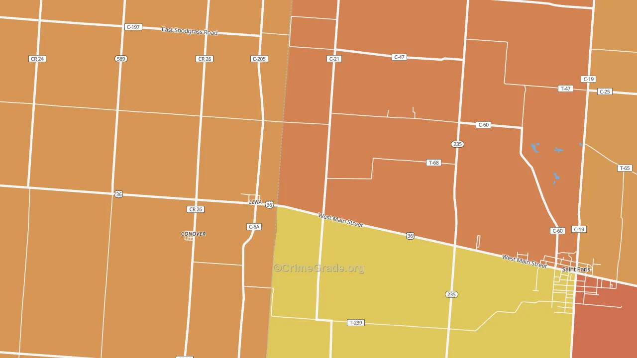 Lena, OH Map of Robbery Rates