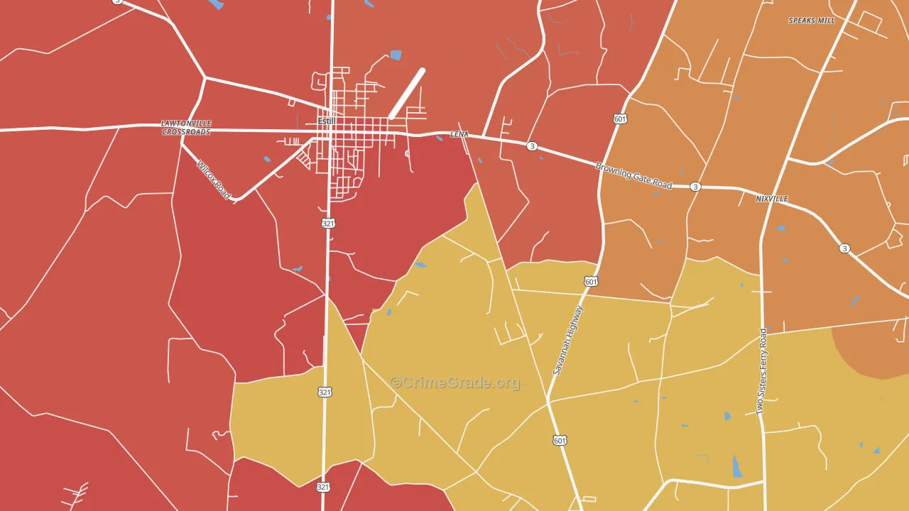 Lena, SC Map of Robbery Rates