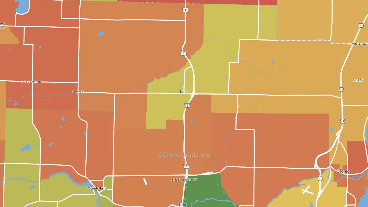 Lena, WI Map of Robbery Rates