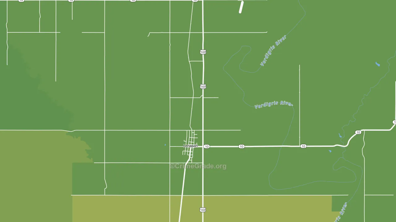Lenapah, OK Map of Robbery Rates
