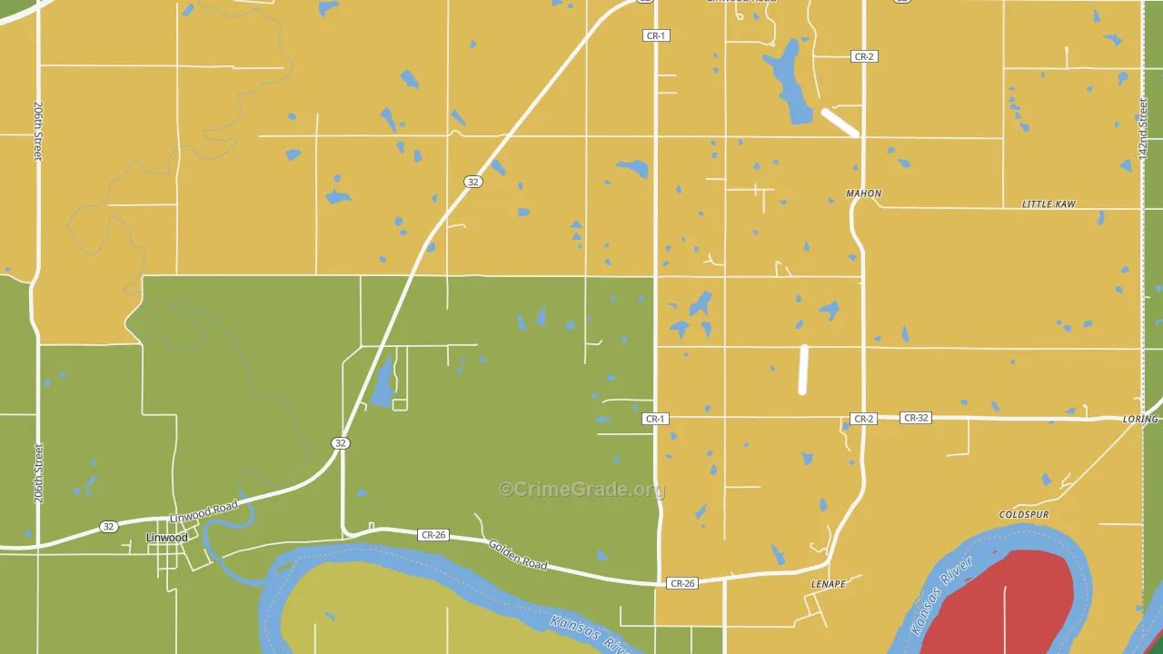 Lenape, KS Map of Robbery Rates