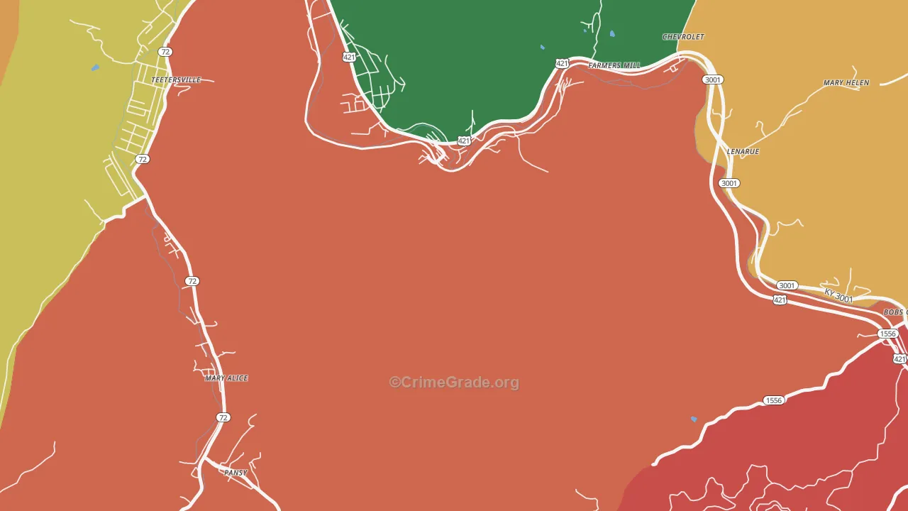 Lenarue, KY Map of Robbery Rates