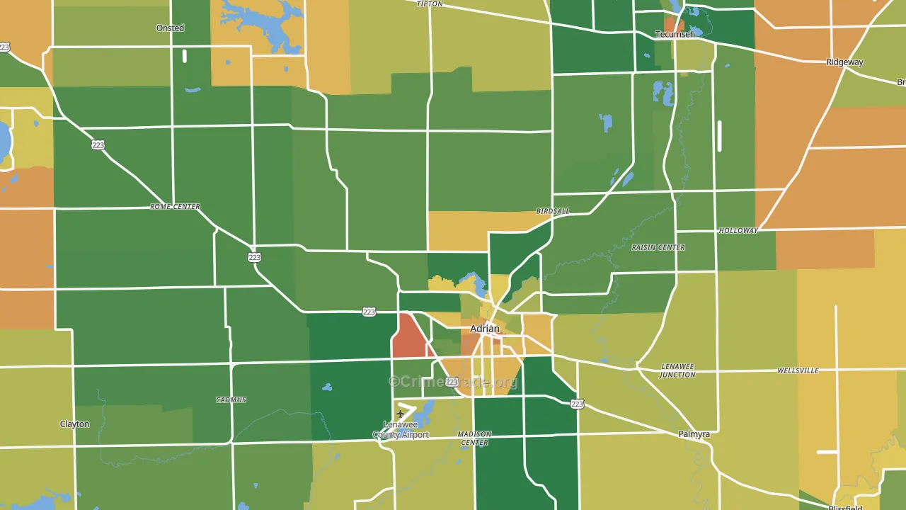 Lenawee County, MI Map of Robbery Rates