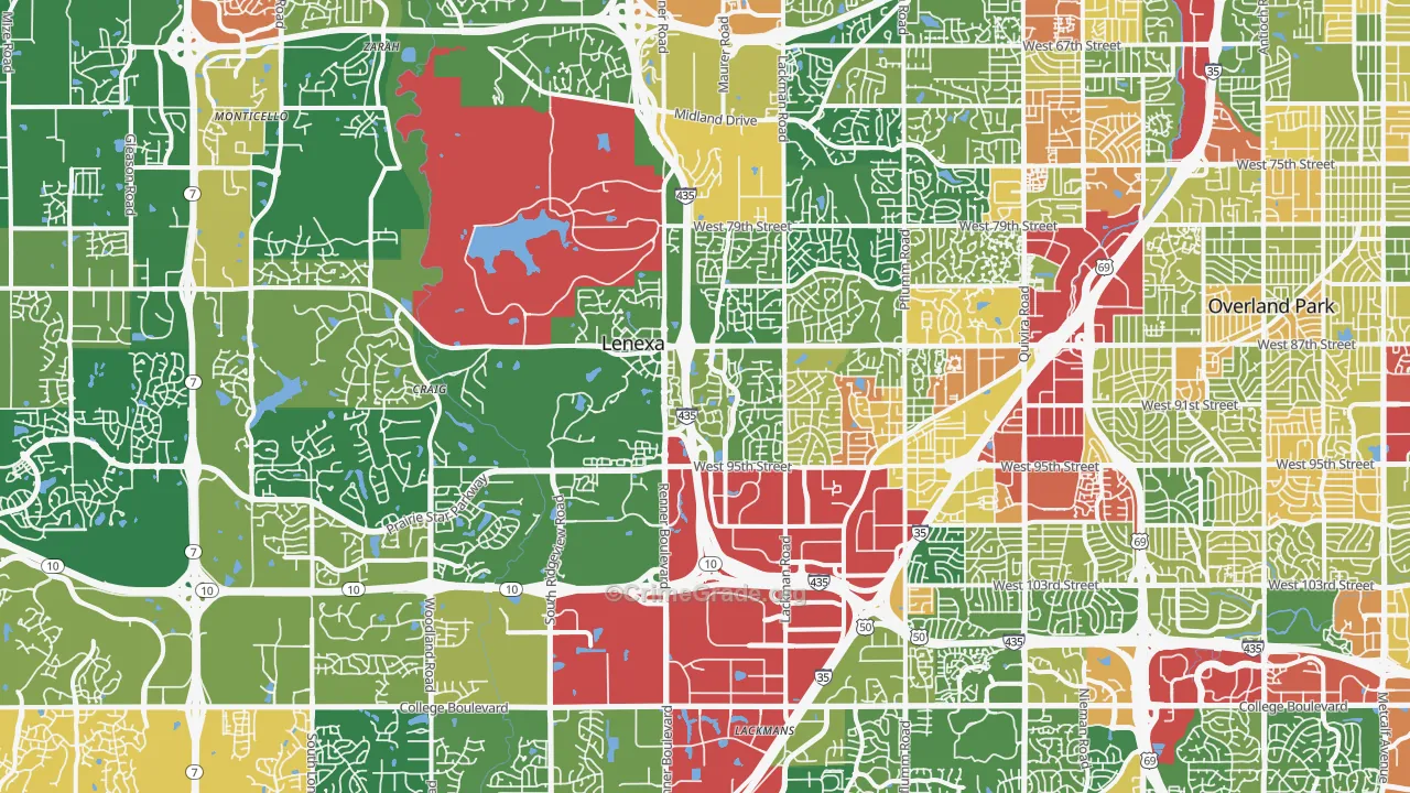 Lenexa, KS Map of Robbery Rates