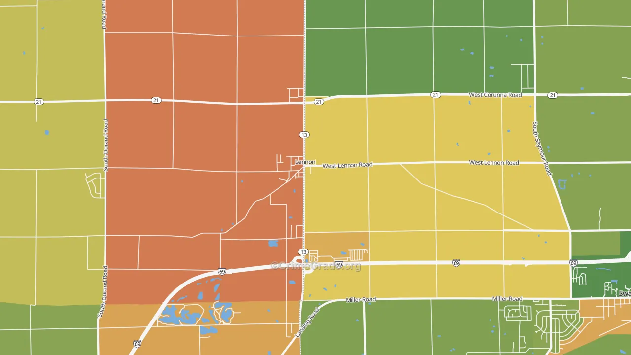 Lennon, MI Map of Robbery Rates
