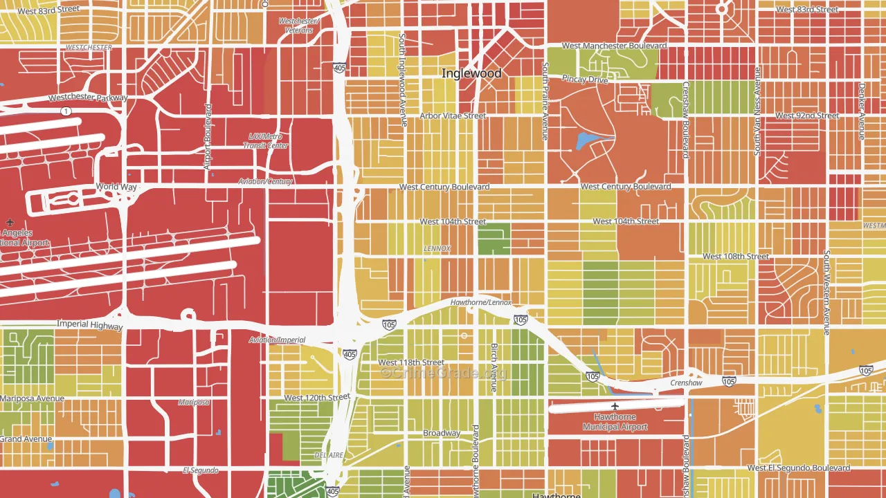 Lennox, CA Map of Robbery Rates