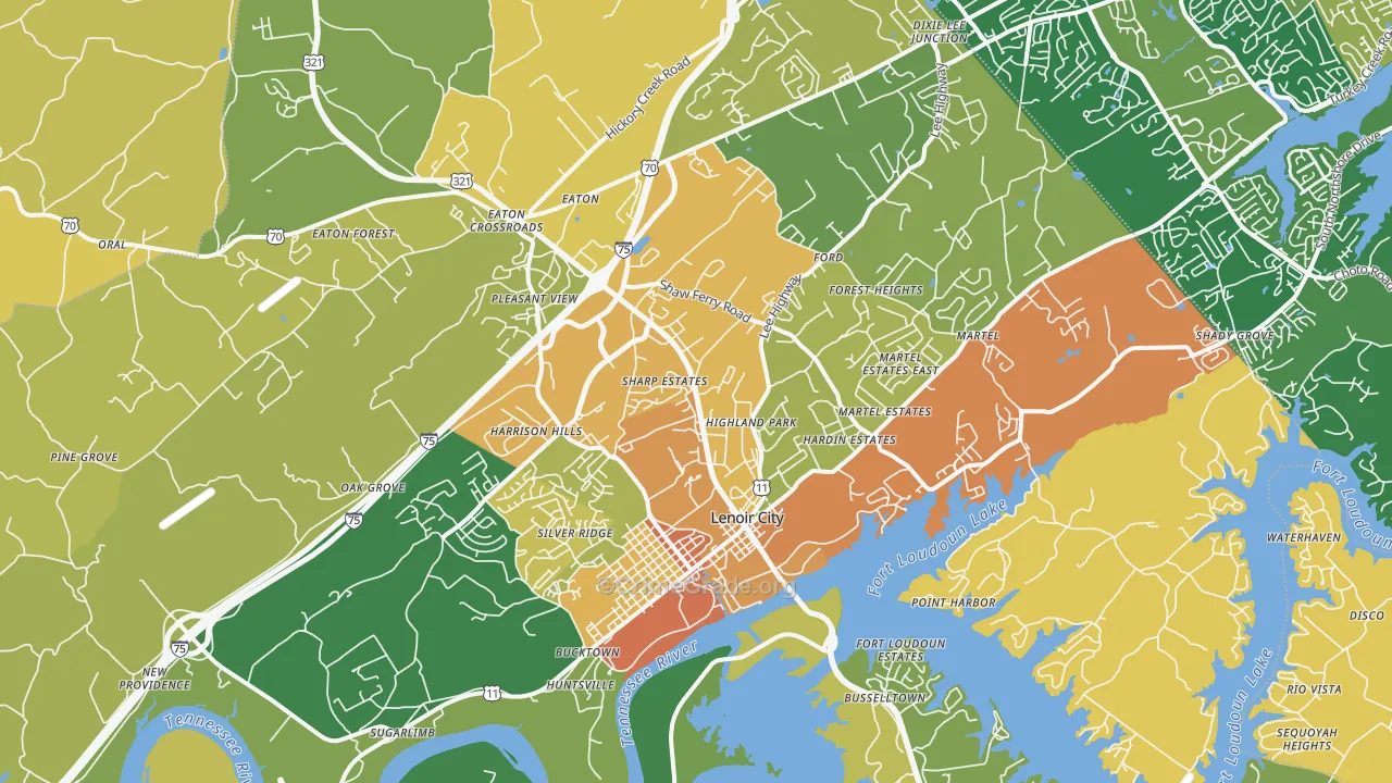 Lenoir City, TN Map of Robbery Rates