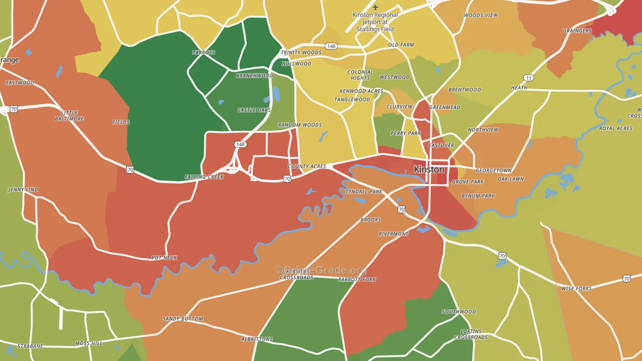 Lenoir County, NC Map of Robbery Rates