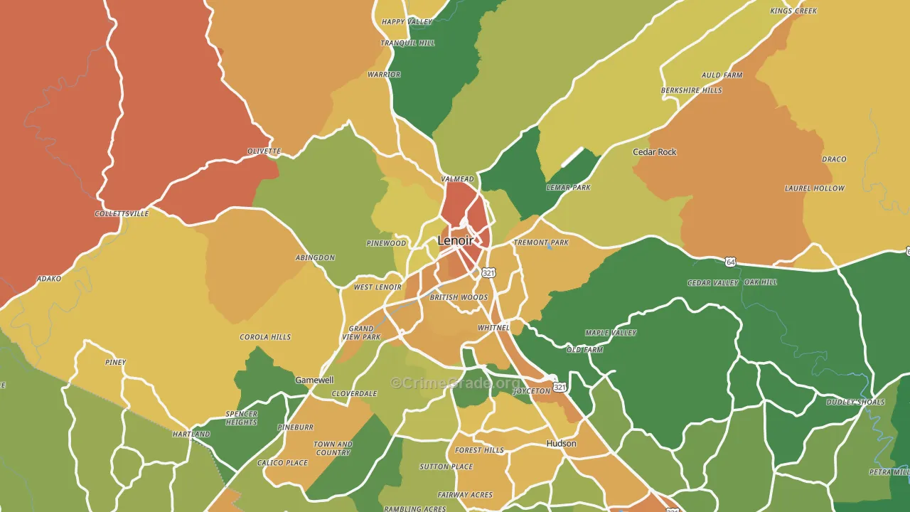 Lenoir, NC Map of Robbery Rates