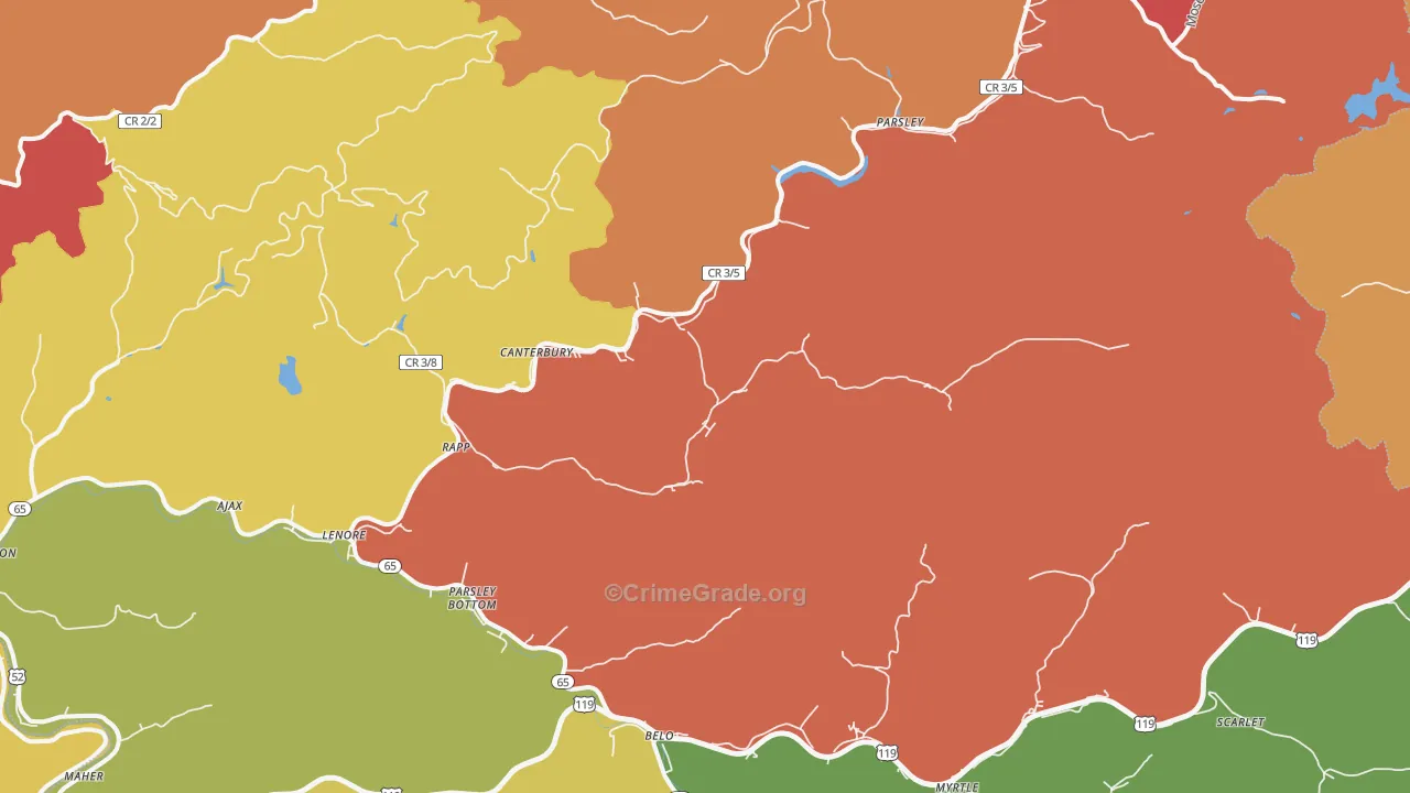 Lenore, WV Map of Robbery Rates