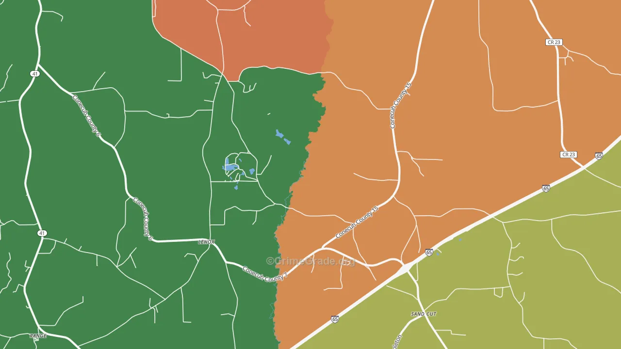 Lenox, AL Map of Robbery Rates
