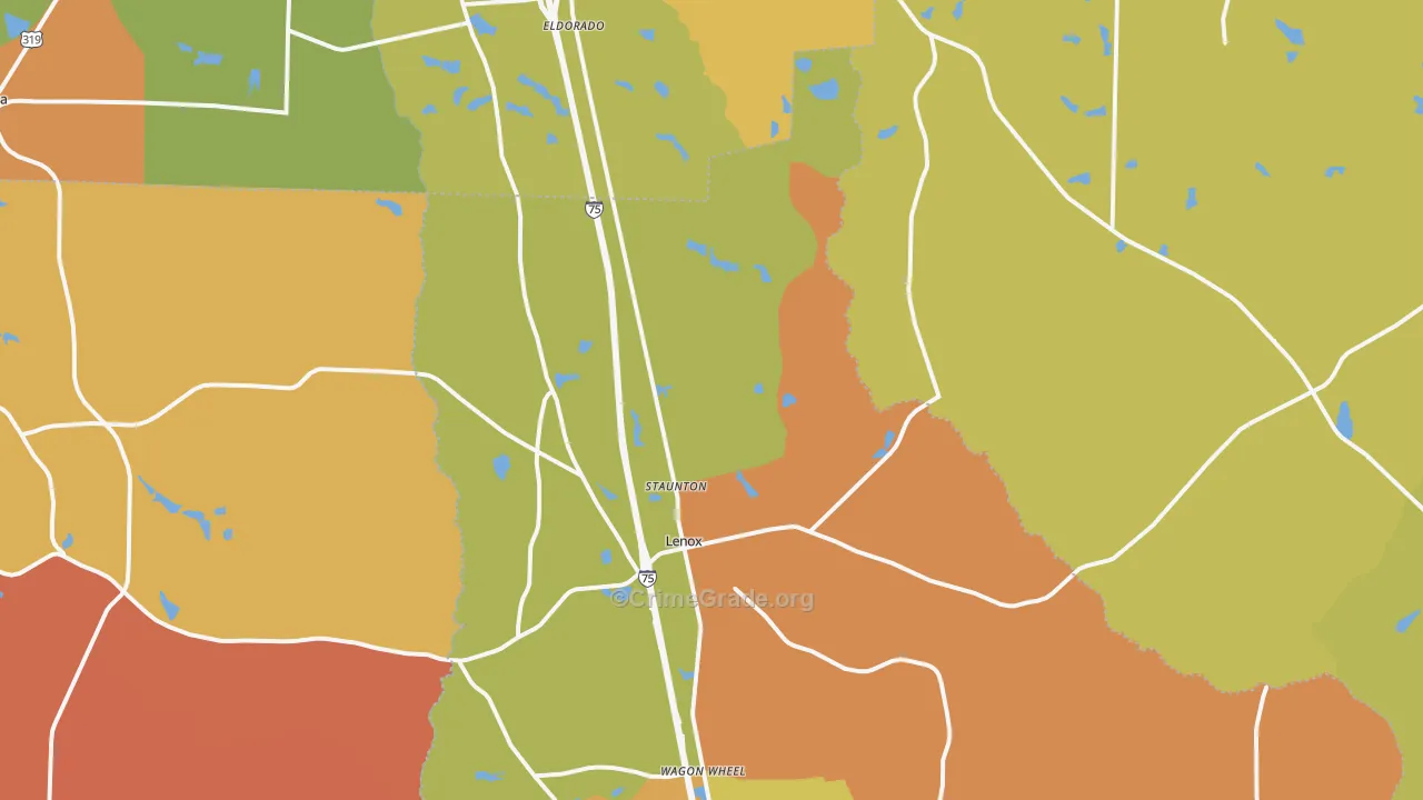 Lenox, GA Map of Robbery Rates