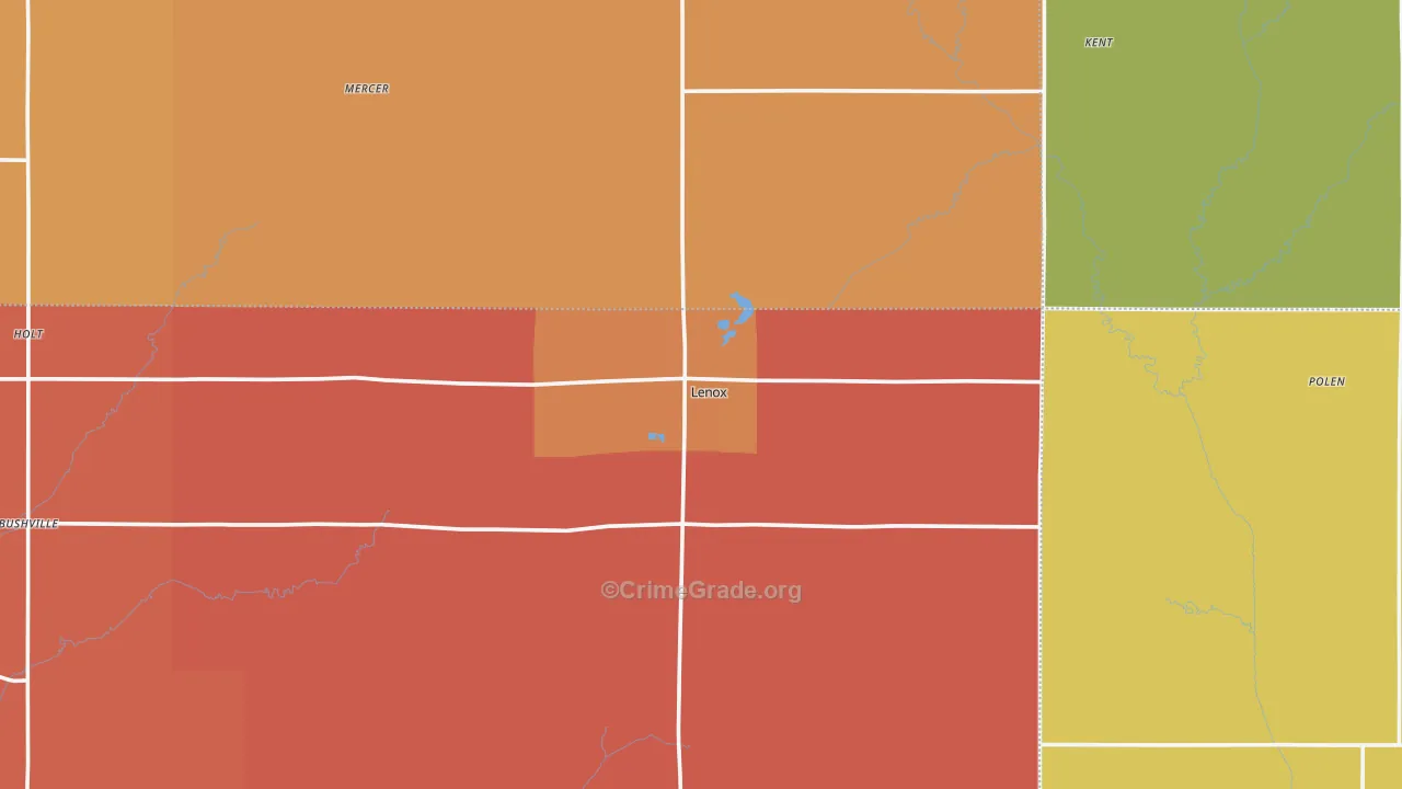 Lenox, IA Map of Robbery Rates
