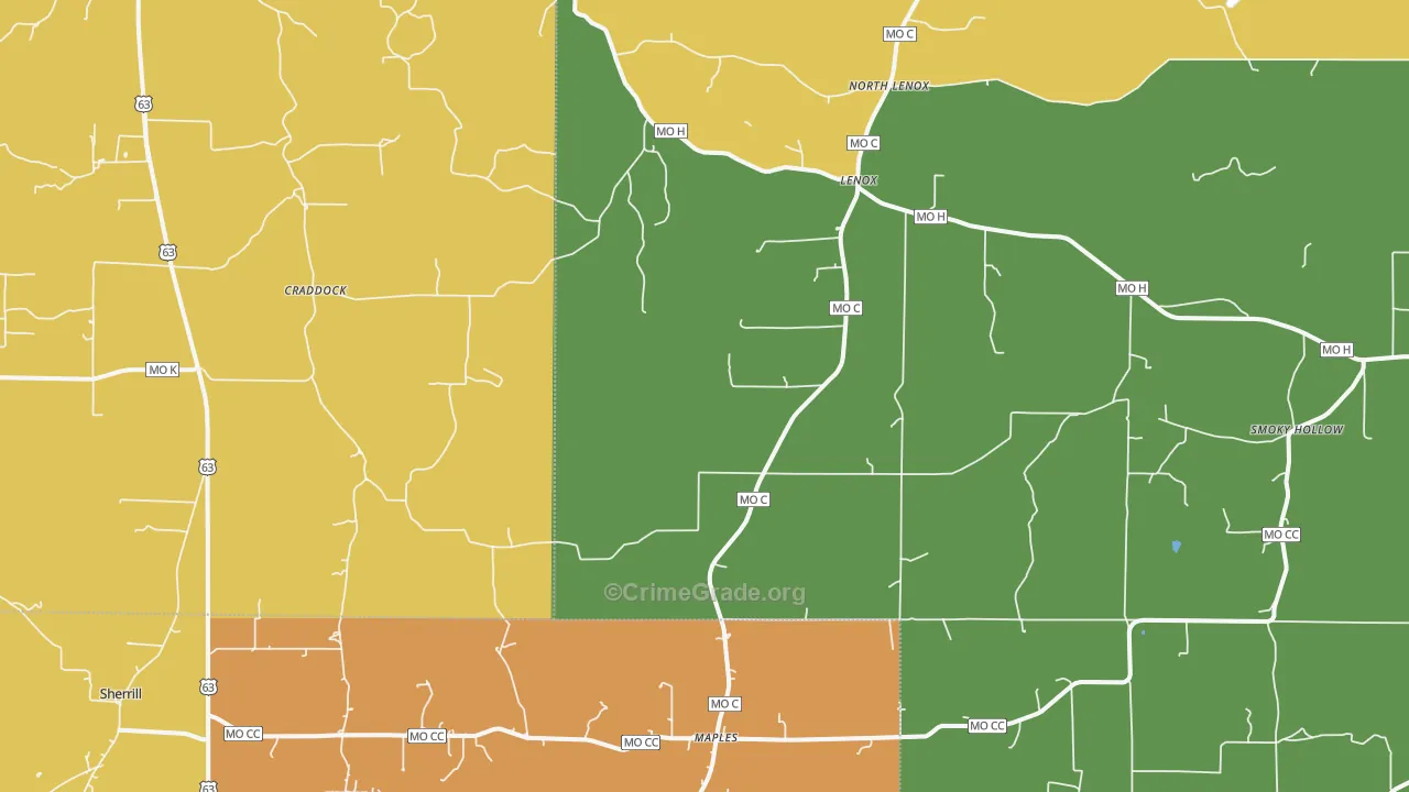 Lenox, MO Map of Robbery Rates