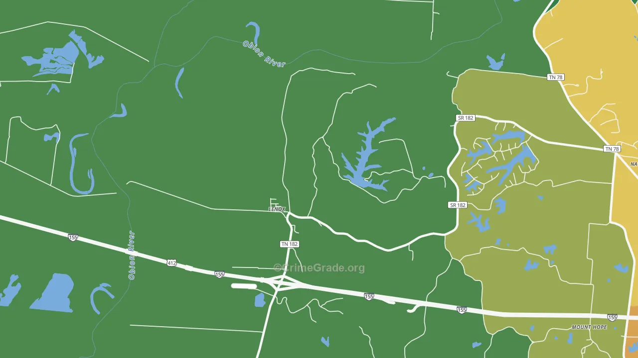 Lenox, TN Map of Robbery Rates