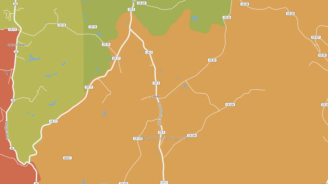 Lenox, WV Map of Robbery Rates