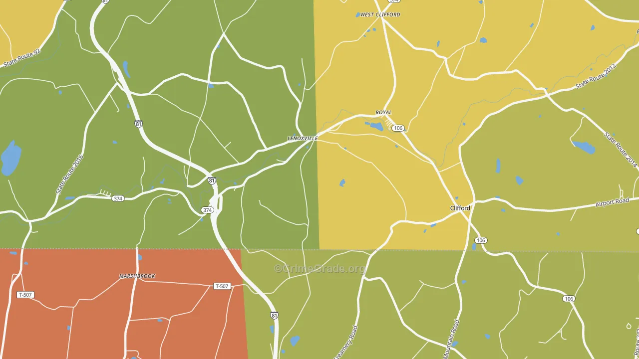 Lenoxville, PA Map of Robbery Rates