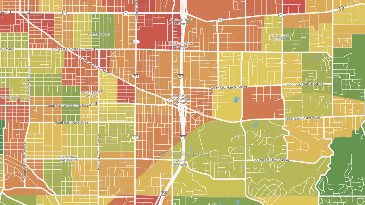 Lents, Portland, OR Map of Robbery Rates