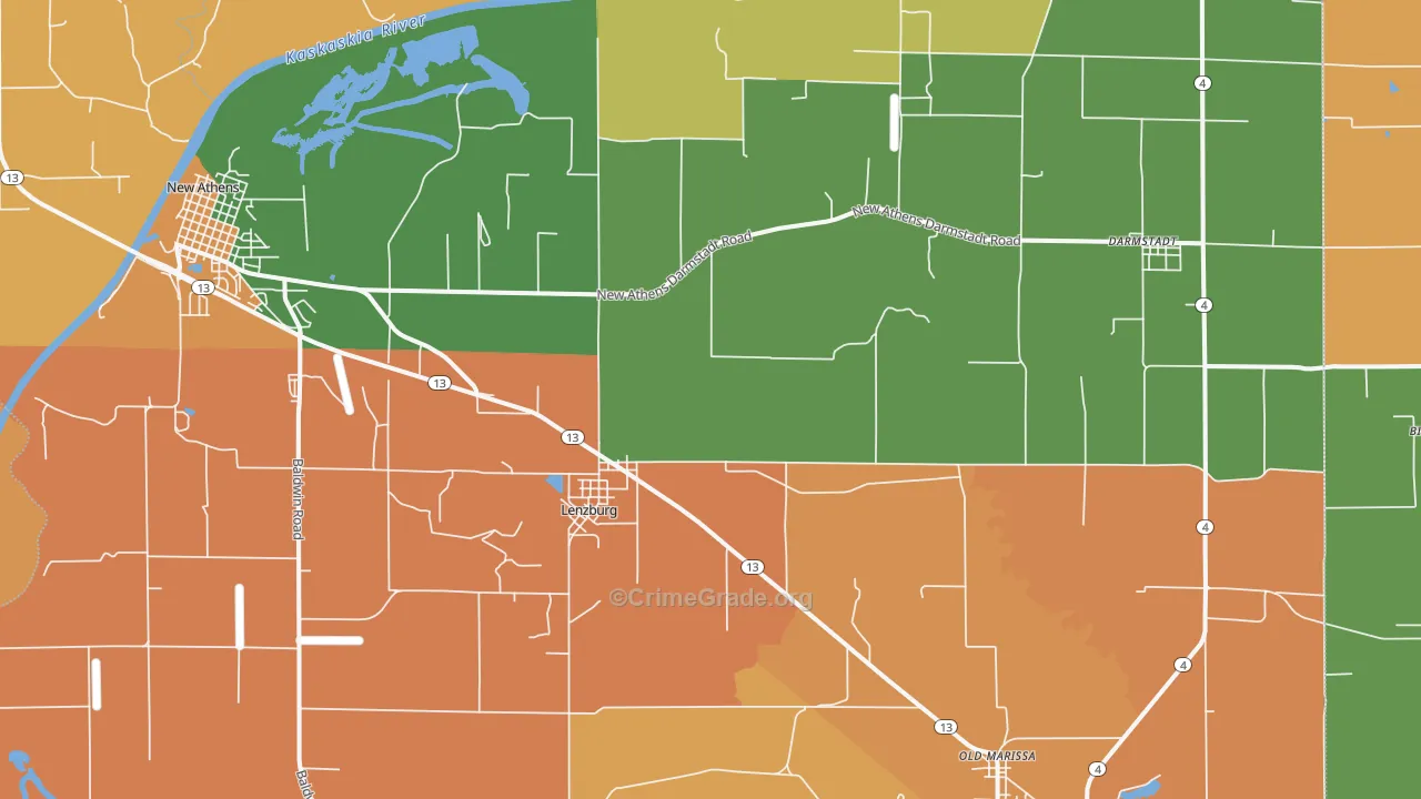 Lenzburg, IL Map of Robbery Rates