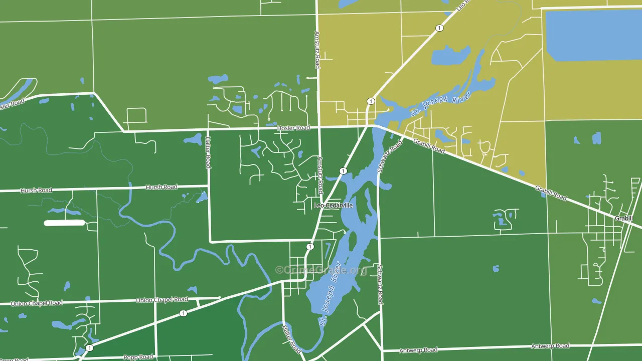 Leo-Cedarville, IN Map of Robbery Rates