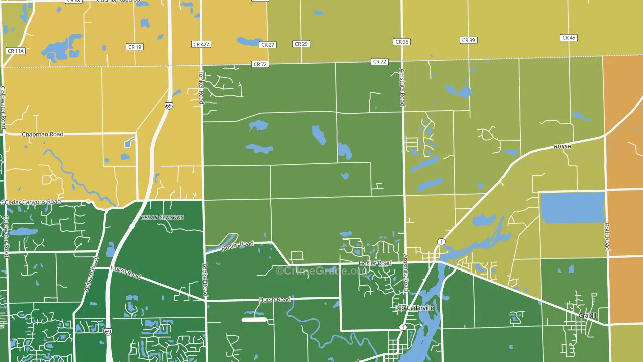 Leo, IN Map of Robbery Rates