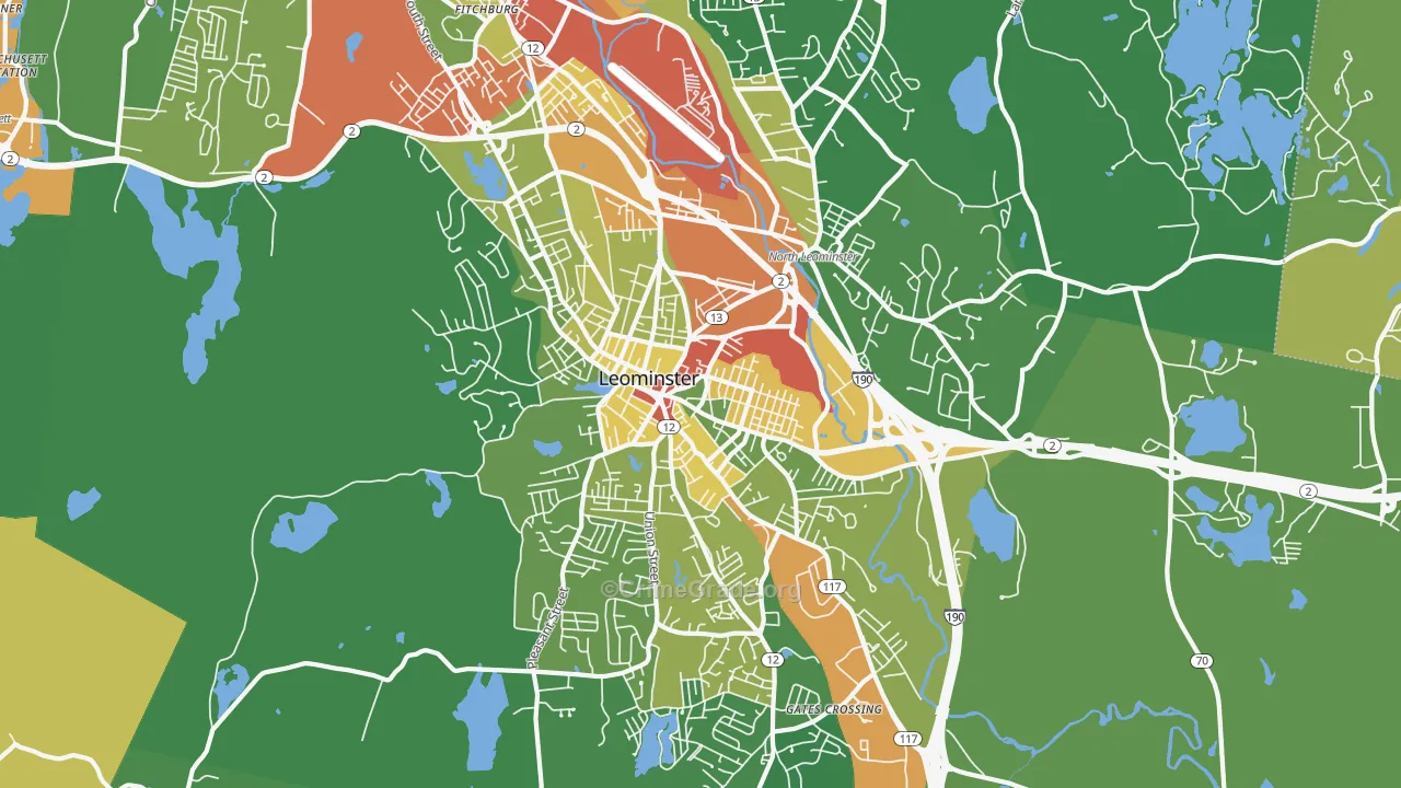 Leominster, MA Map of Robbery Rates