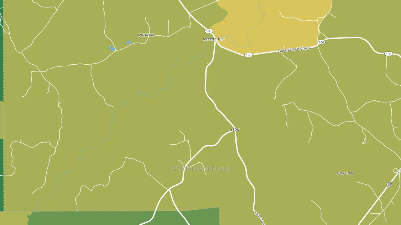 Leon, AL Map of Robbery Rates
