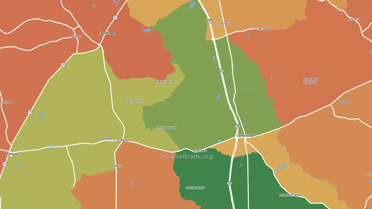 Leon County, TX Map of Robbery Rates