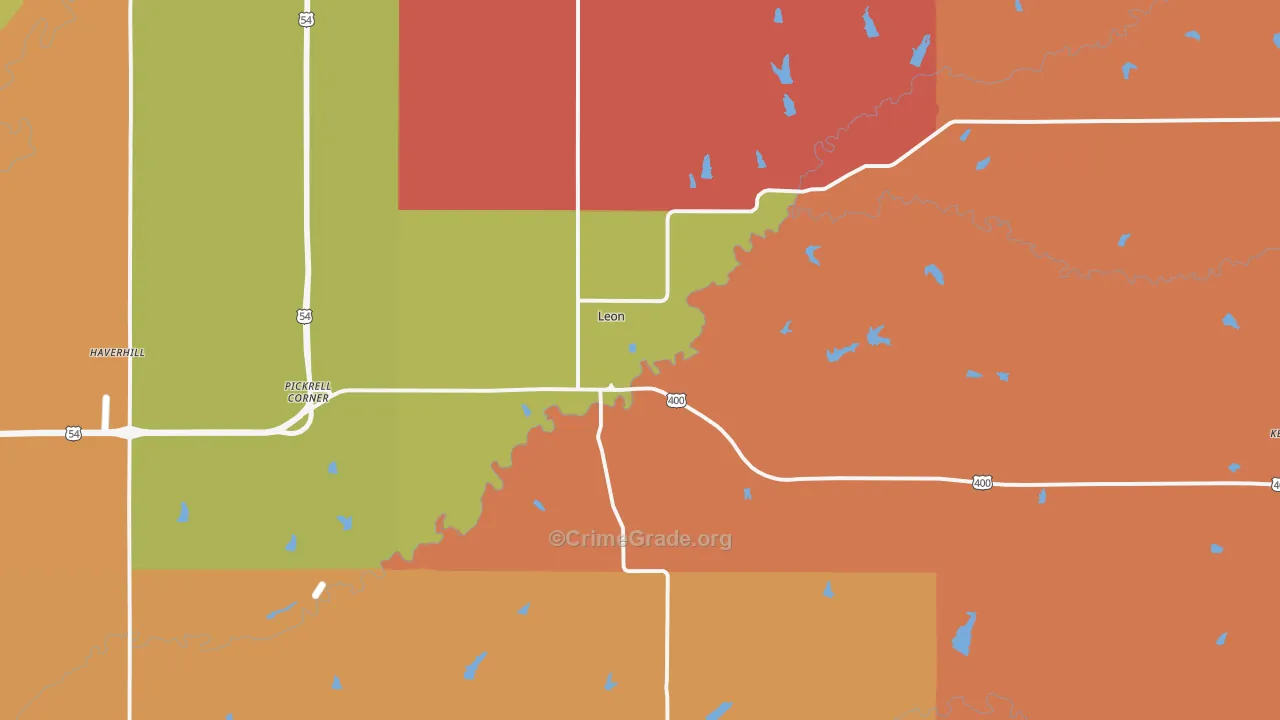 Leon, KS Map of Robbery Rates