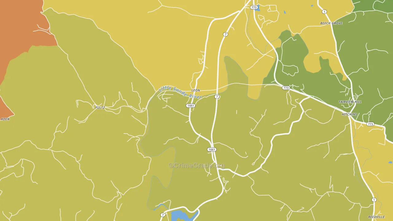 Leon, KY Map of Robbery Rates