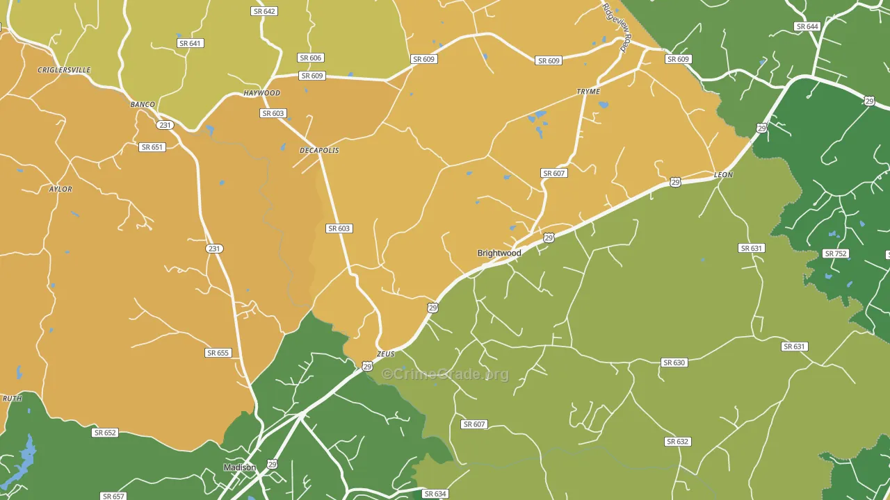 Leon, VA Map of Robbery Rates