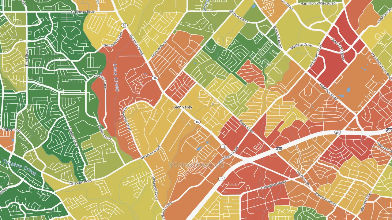 Leon Valley, TX Map of Robbery Rates