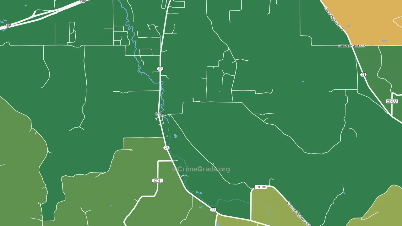 Leon, WI Map of Robbery Rates