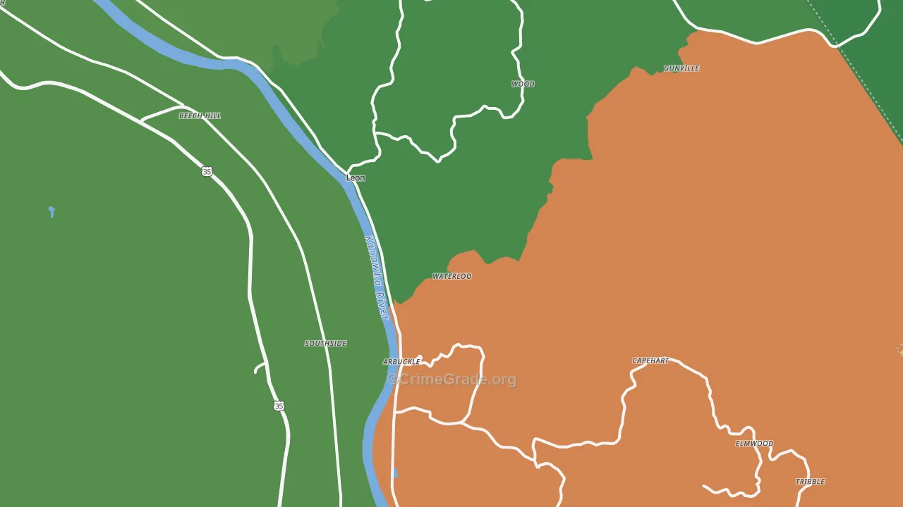 Leon, WV Map of Robbery Rates